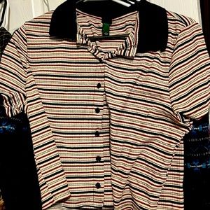 Wild Fable Stripped Magenta Button Up Chopped Polo Shirt